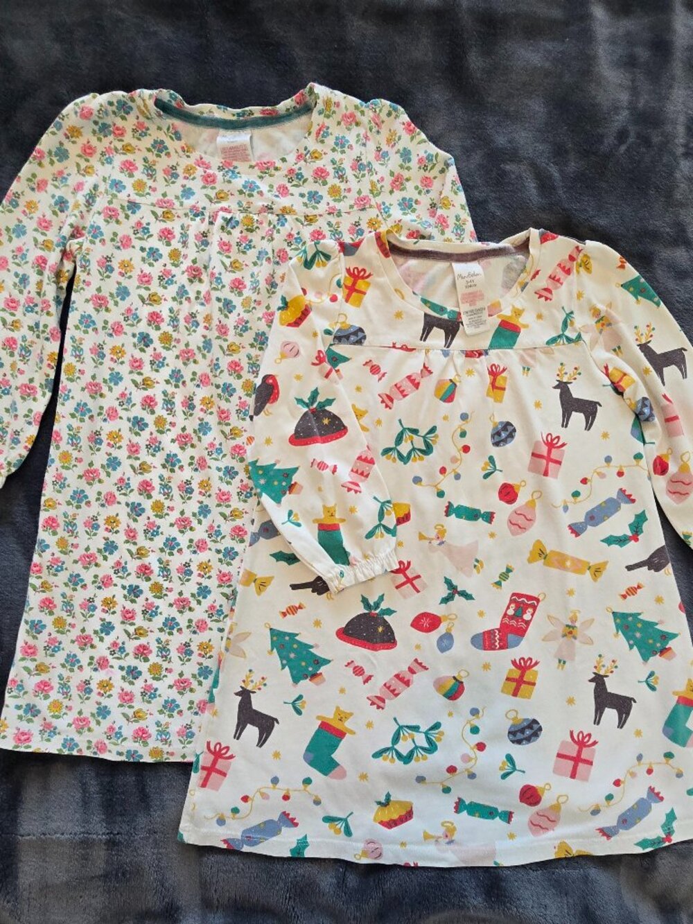3-4Y Girls Mini Boden Long Sleeve Nightgown Bundle (Holiday and Floral)